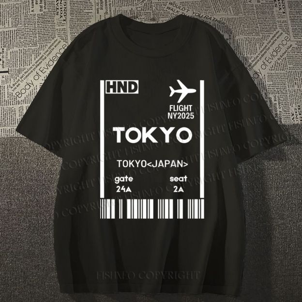 Unisex Tokyo Boarding Card Vintage Classic Cotton T-shirt