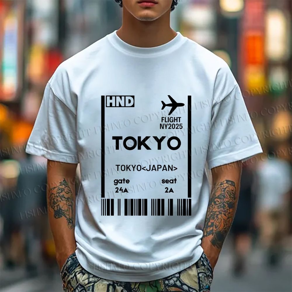Unisex Tokyo Boarding Card Vintage Classic Cotton T-shirt