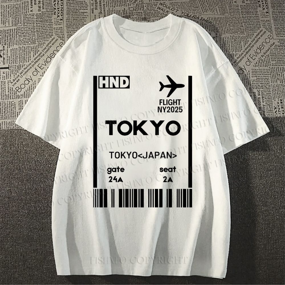 Unisex Tokyo Boarding Card Vintage Classic Cotton T-shirt