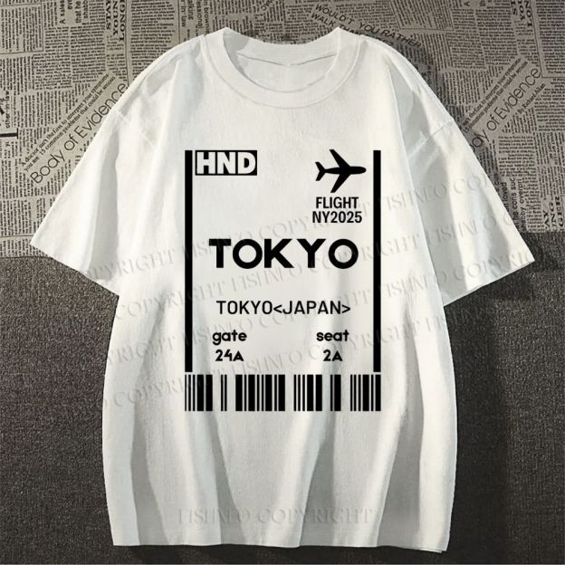 Unisex Tokyo Boarding Card Vintage Classic Cotton T-shirt