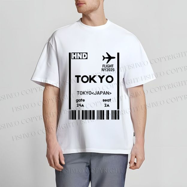 Unisex Tokyo Boarding Card Vintage Classic Cotton T-shirt