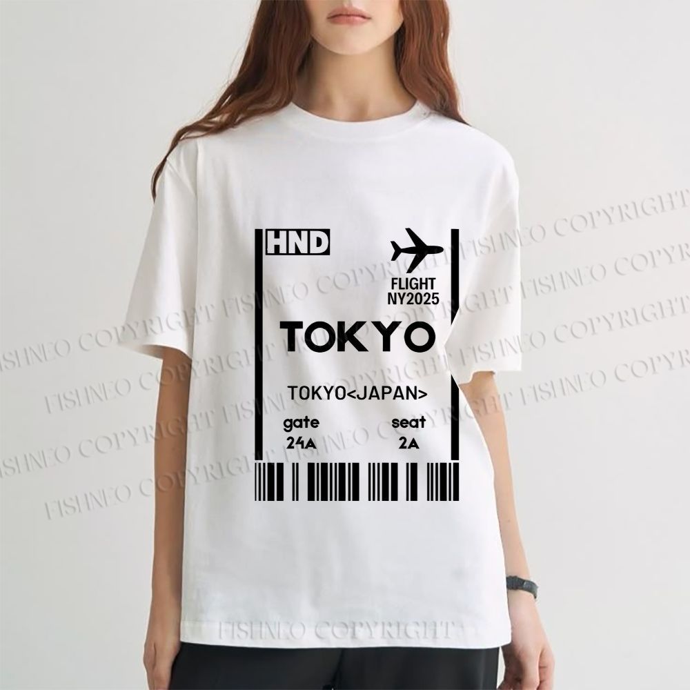 Unisex Tokyo Boarding Card Vintage Classic Cotton T-shirt