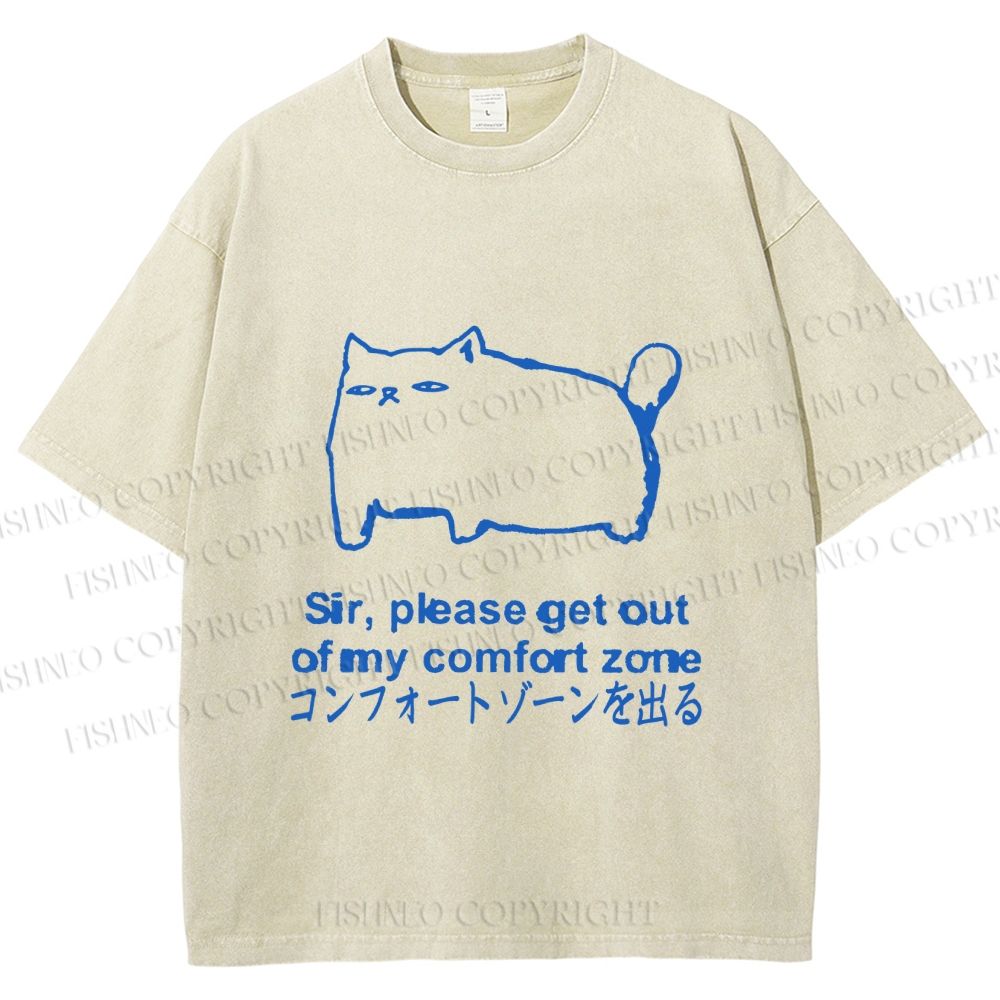 Unisex Get out of my comfort zone Funny Cat Printed Washed Tee