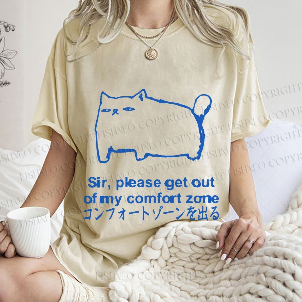 Unisex Get out of my comfort zone Funny Cat Printed Washed Tee
