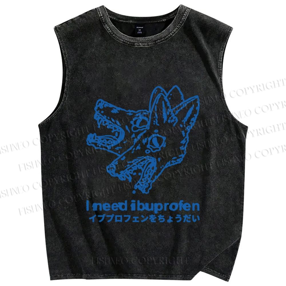 Unisex I need ibuprofen Wolf Vintage Printed Washed Tank Top