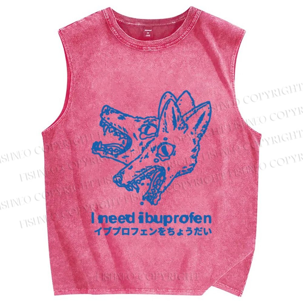 Unisex I need ibuprofen Wolf Vintage Printed Washed Tank Top