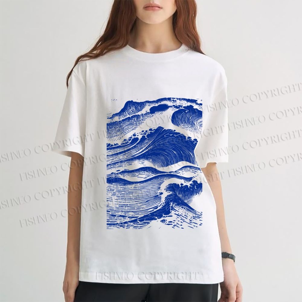 Unisex Vintage Japanese Wave Classic Cotton T-shirt