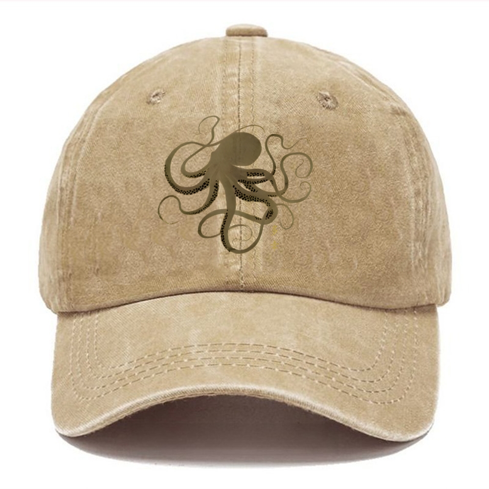 Octopus Japanese Gold Print Tattoo Washed Cap