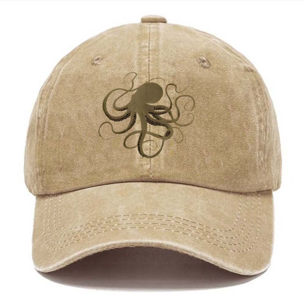 Octopus Japanese Gold Print Tattoo Washed Cap