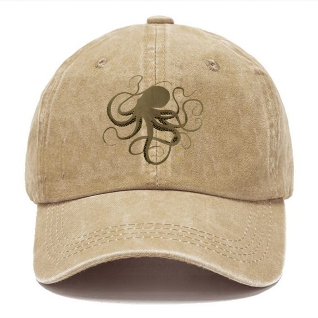 Octopus Japanese Gold Print Tattoo Washed Cap