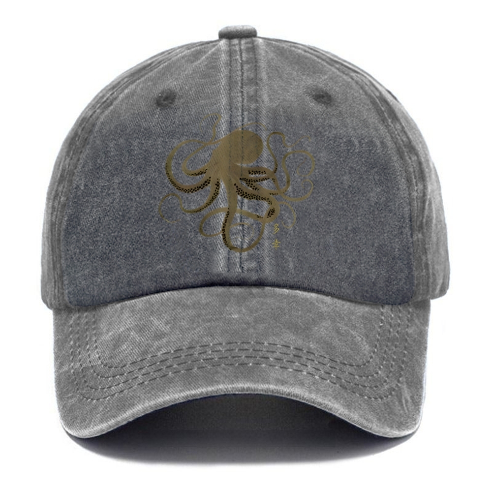 Octopus Japanese Gold Print Tattoo Washed Cap
