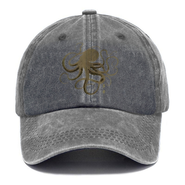 Octopus Japanese Gold Print Tattoo Washed Cap