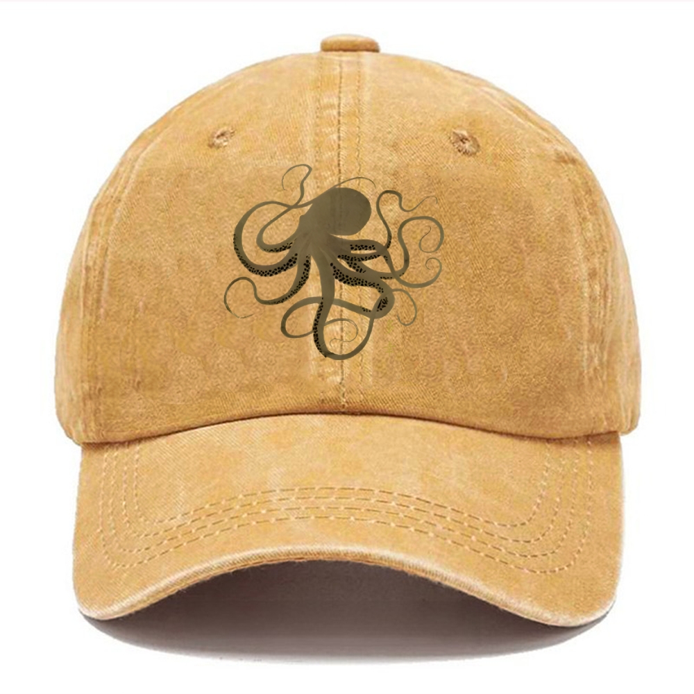 Octopus Japanese Gold Print Tattoo Washed Cap