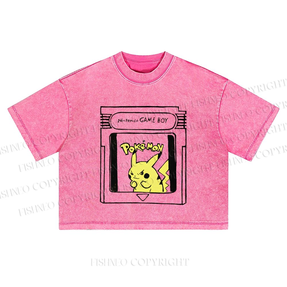 Pikachu Printed Washed Cropped T-Shirt