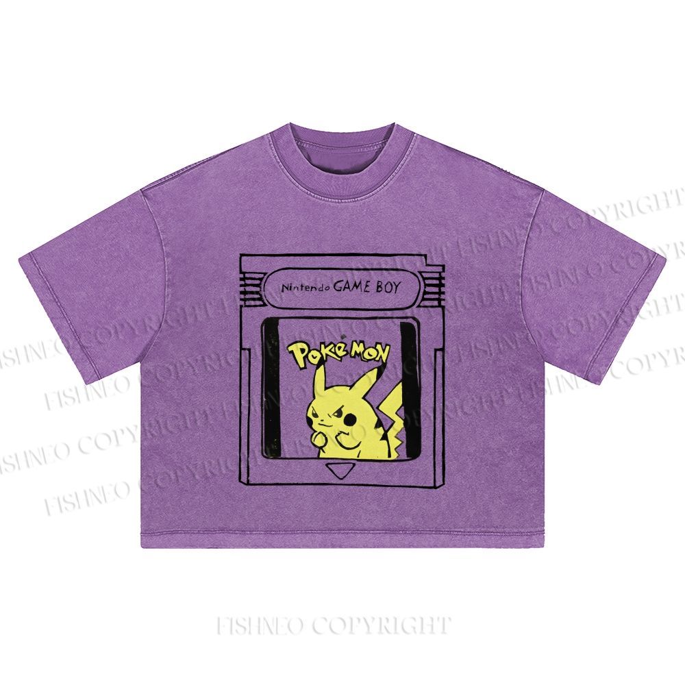 Pikachu Printed Washed Cropped T-Shirt