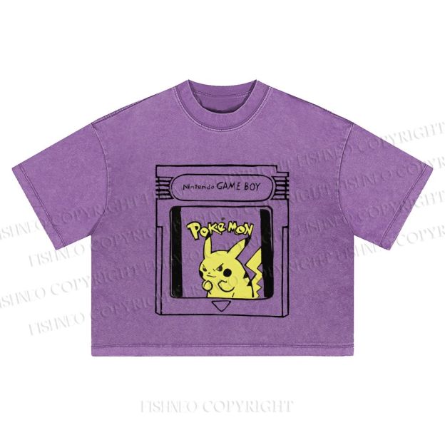 Pikachu Printed Washed Cropped T-Shirt