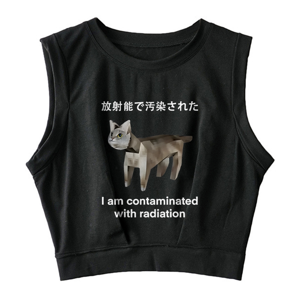  Cat Contaminated By Radiation Sleeveless Crop Top