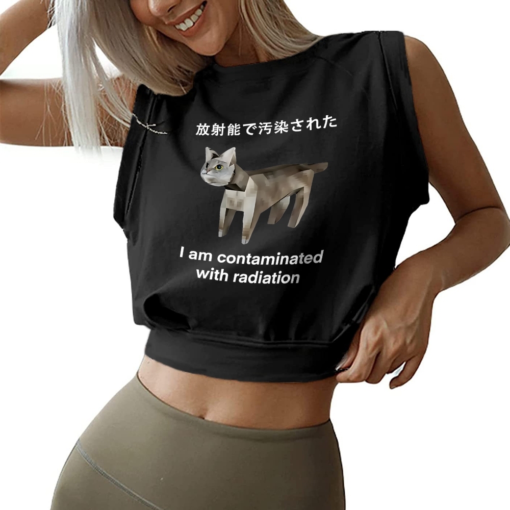  Cat Contaminated By Radiation Sleeveless Crop Top
