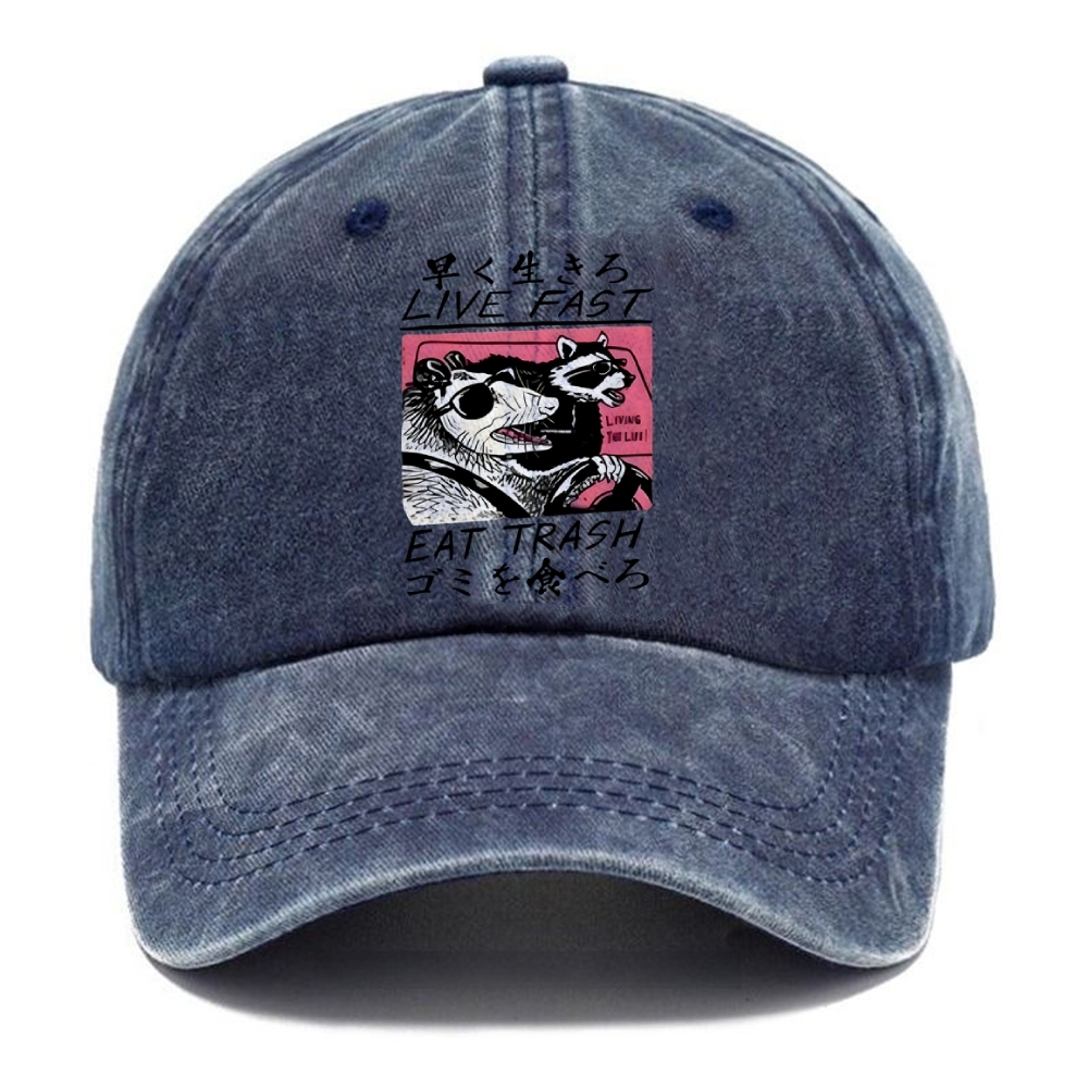 Live Fast Eat Trash Washed Cap