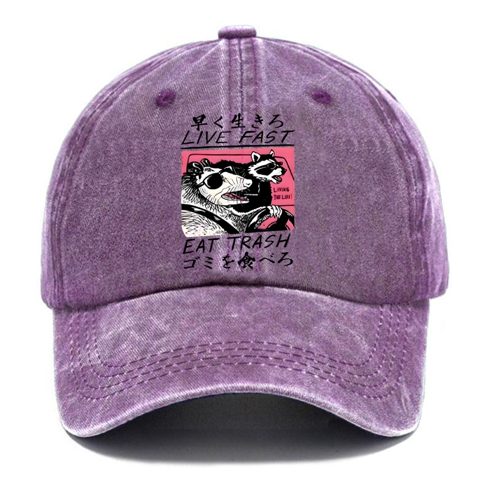 Live Fast Eat Trash Washed Cap