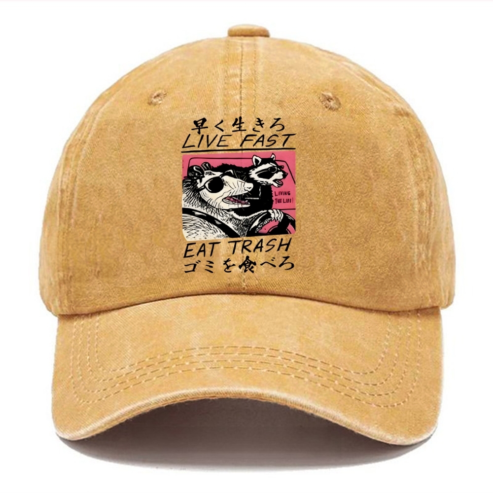 Live Fast Eat Trash Washed Cap