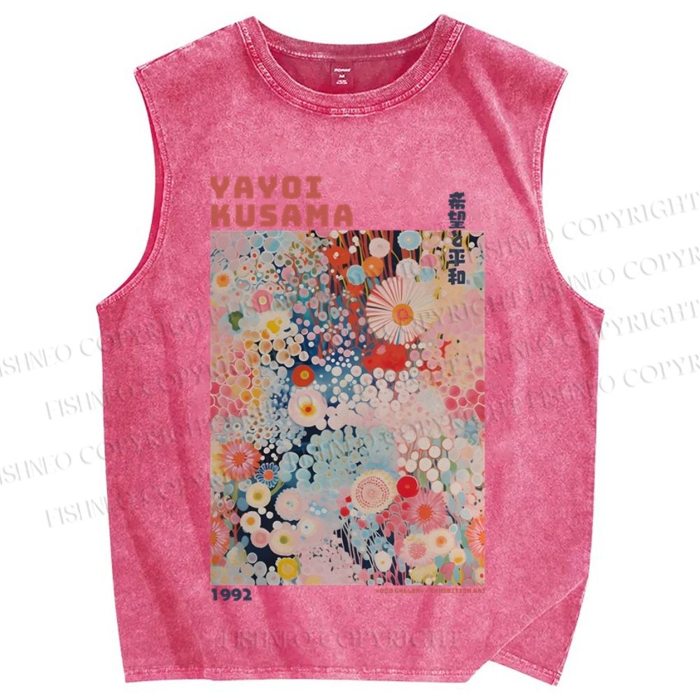 Unisex Japanese Flower Yayoi Kusama Printed Washed Tank Top