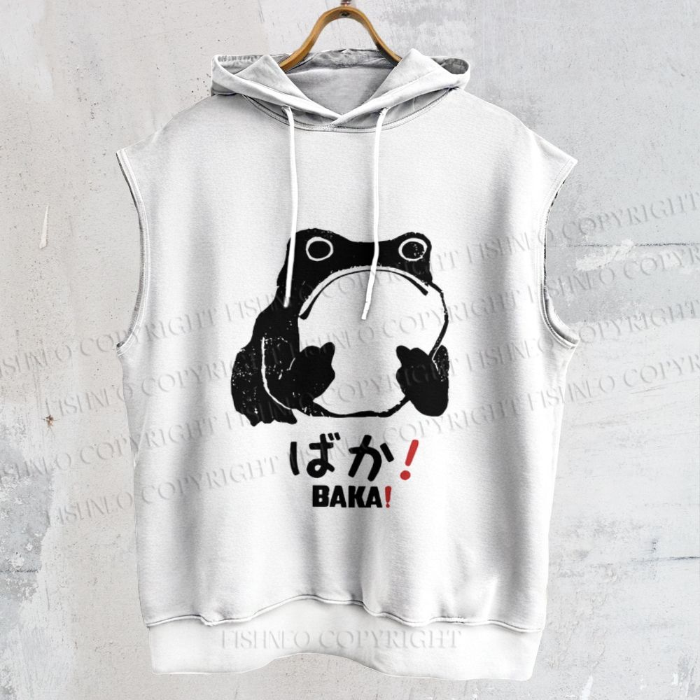 Unisex Stupid Frog Vintage Printed Sleeveless Hoodie