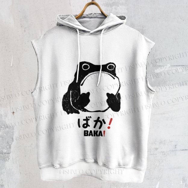 Unisex Stupid Frog Vintage Printed Sleeveless Hoodie