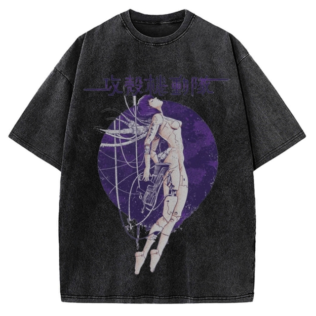 Robot Girl Ghost in the Shell Cyberpunk Vintage Washed T-shirt