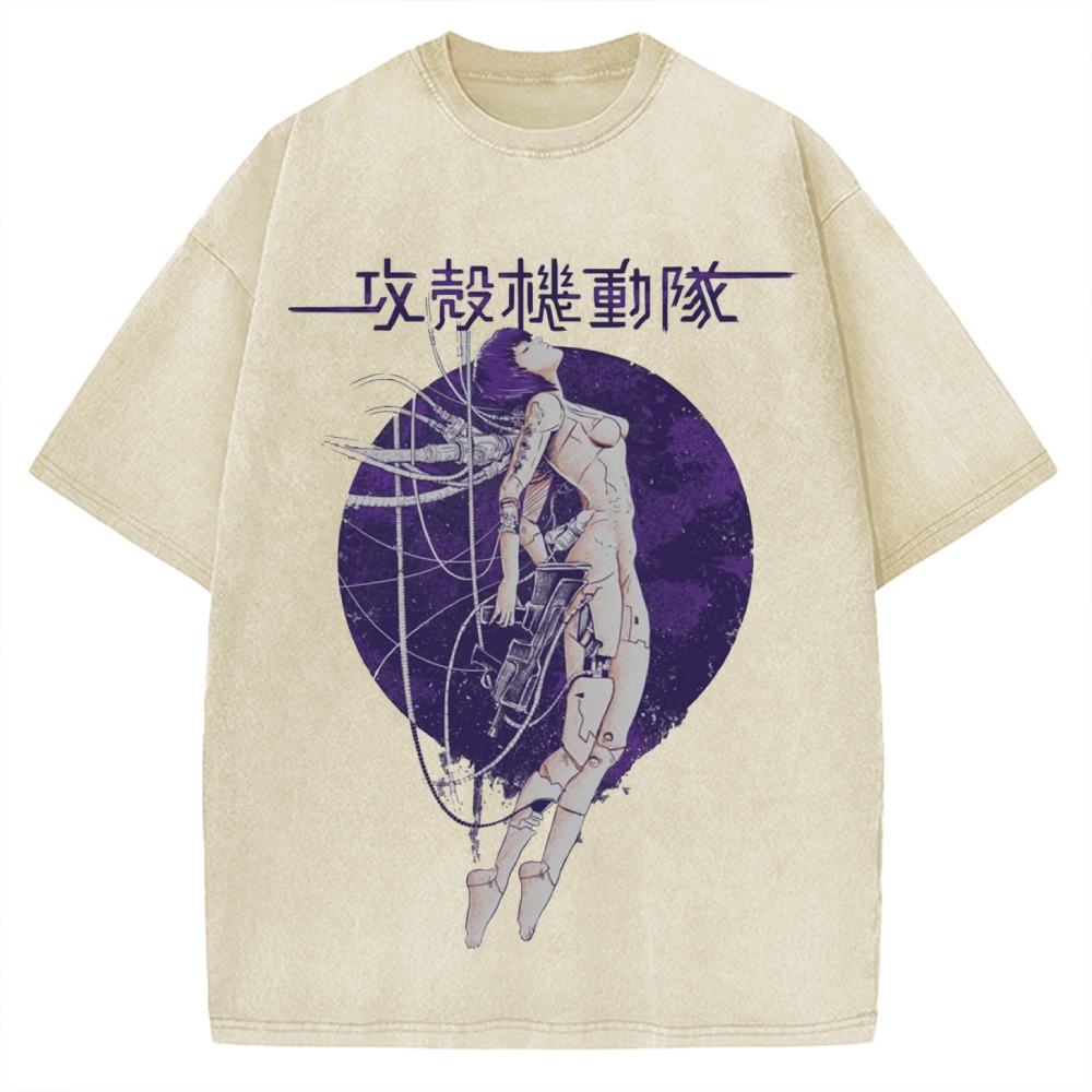 Robot Girl Ghost in the Shell Cyberpunk Vintage Washed T-shirt