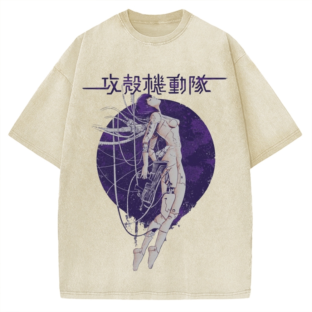 Robot Girl Ghost in the Shell Cyberpunk Vintage Washed T-shirt