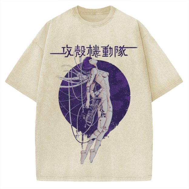Robot Girl Ghost in the Shell Cyberpunk Vintage Washed T-shirt