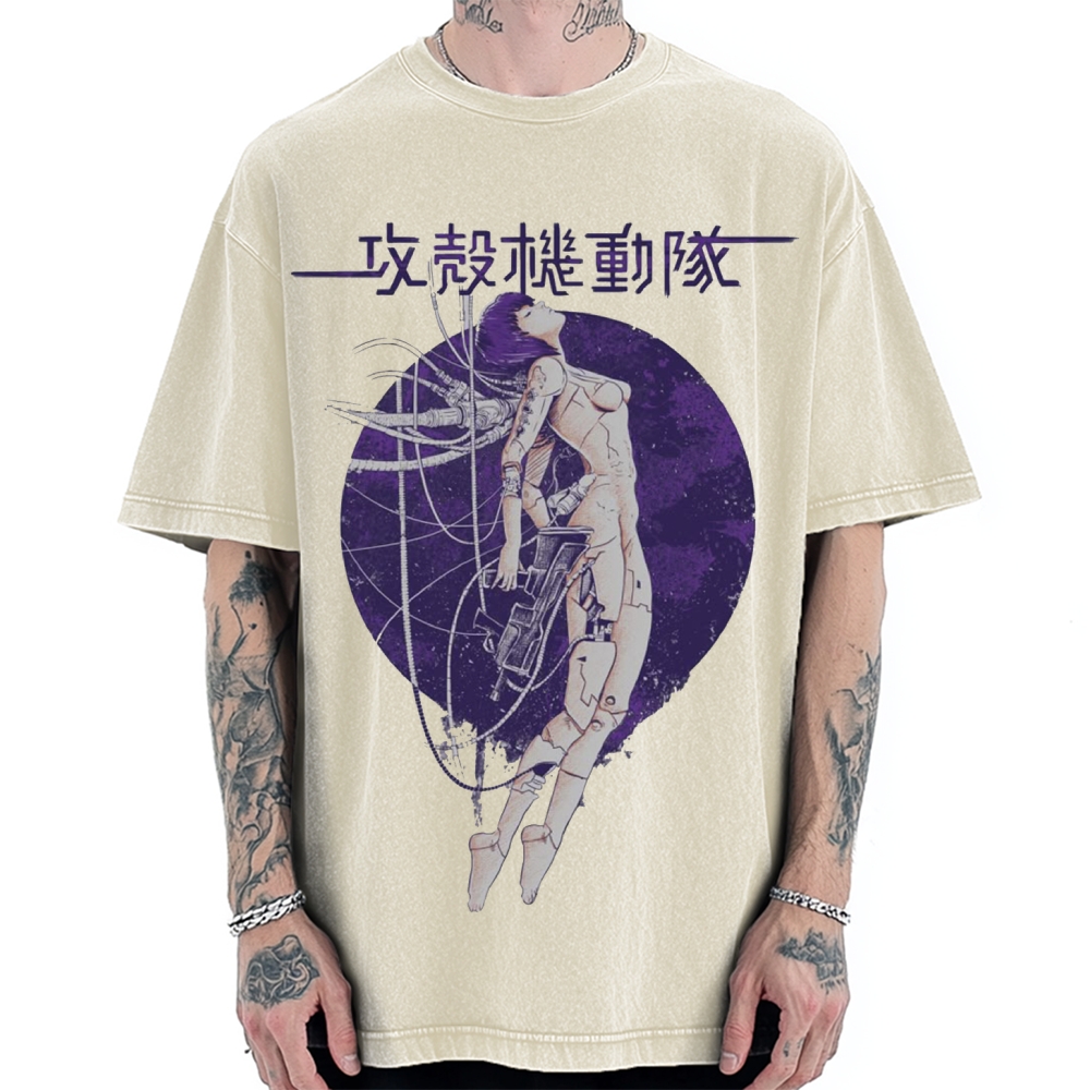 Robot Girl Ghost in the Shell Cyberpunk Vintage Washed T-shirt