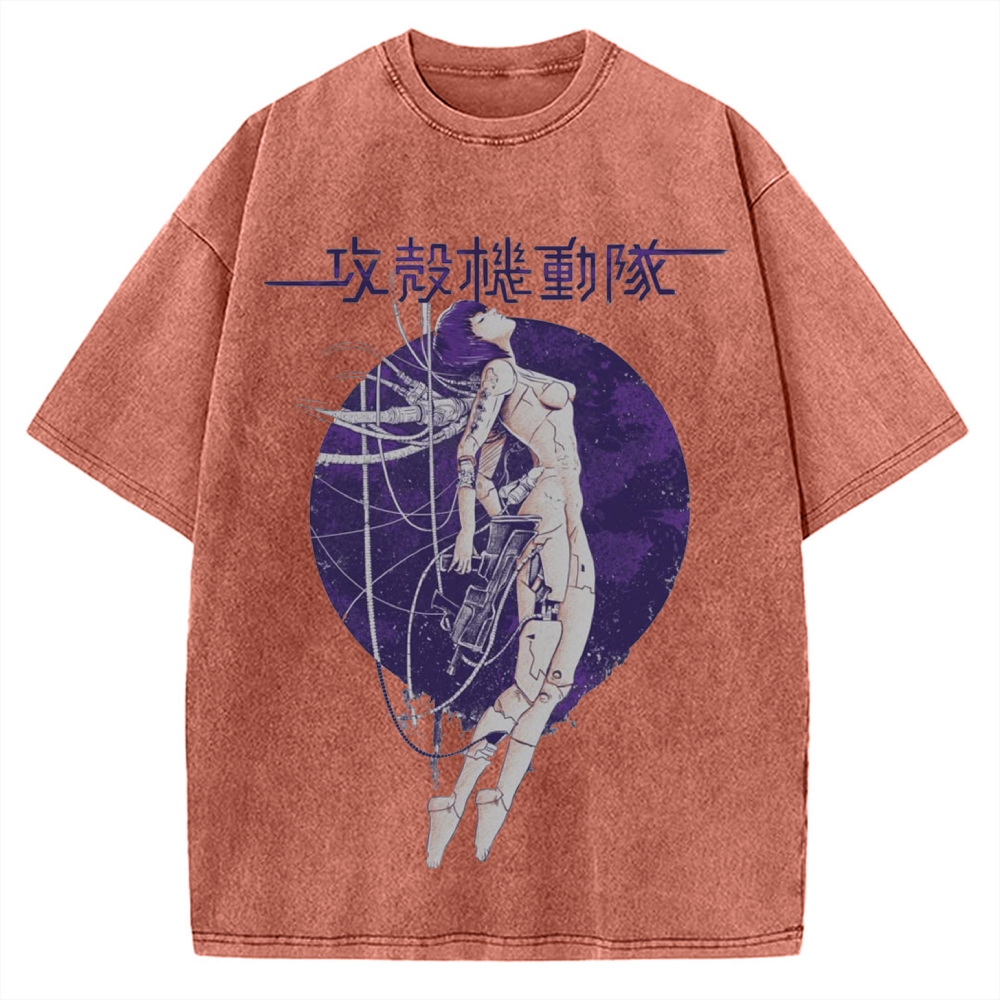 Robot Girl Ghost in the Shell Cyberpunk Vintage Washed T-shirt