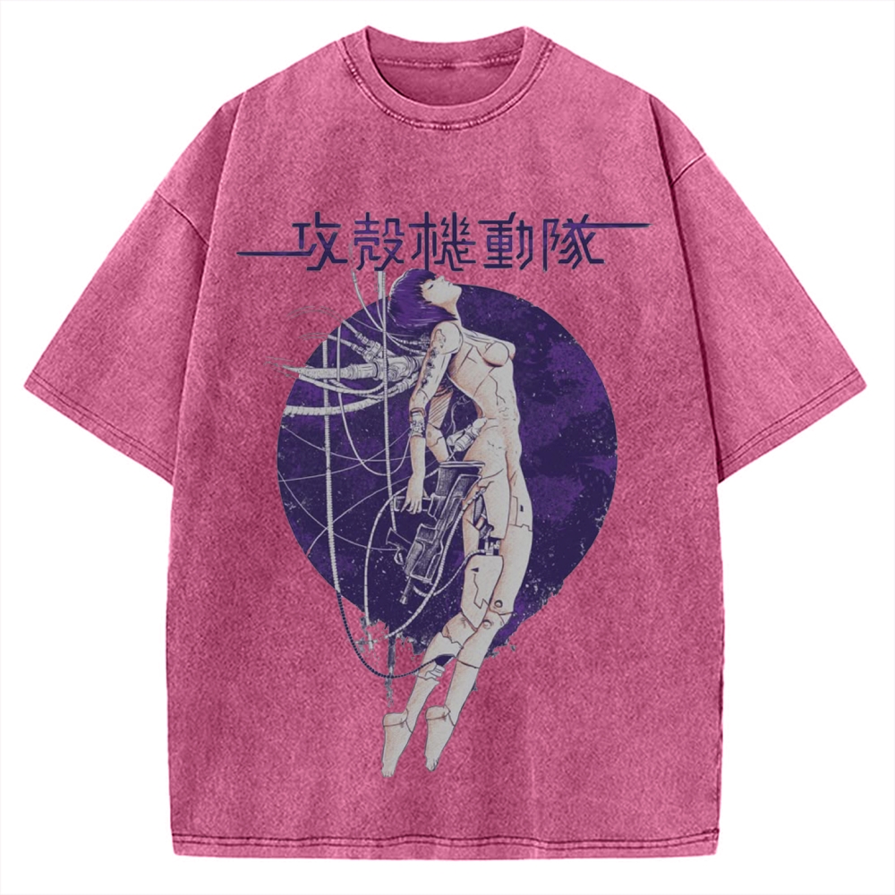 Robot Girl Ghost in the Shell Cyberpunk Vintage Washed T-shirt