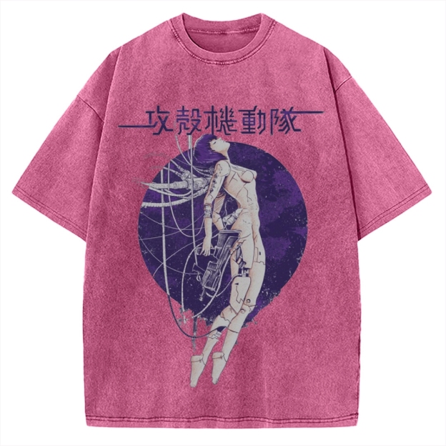 Robot Girl Ghost in the Shell Cyberpunk Vintage Washed T-shirt