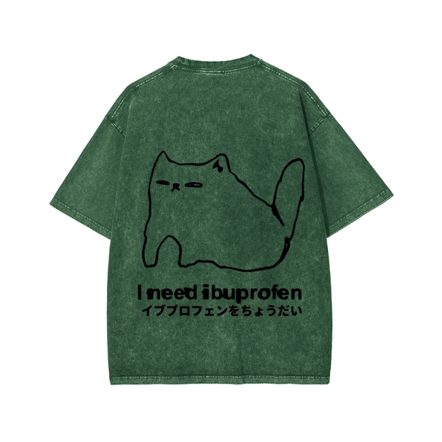 Unisex I need ibuprofen Cat Vintage Distressed Front And Back Printed Washed Tee