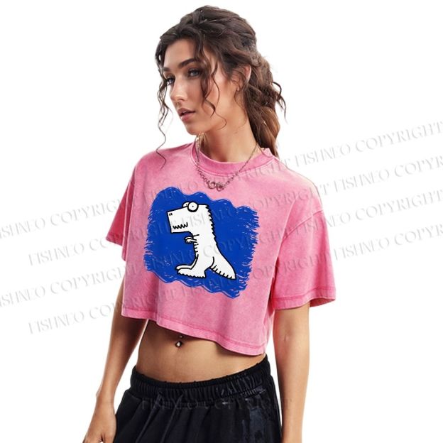 Wave Monster Printed Washed Cropped T-Shirt