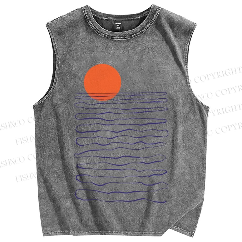 Unisex Sea Wave Sunset Printed Washed Tank Top