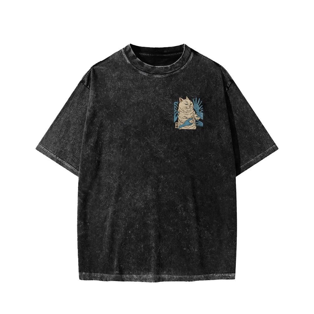 Unisex Dont Touch Me Yokai Ukiyo-E Japanese Front And Back Printed Washed Tee