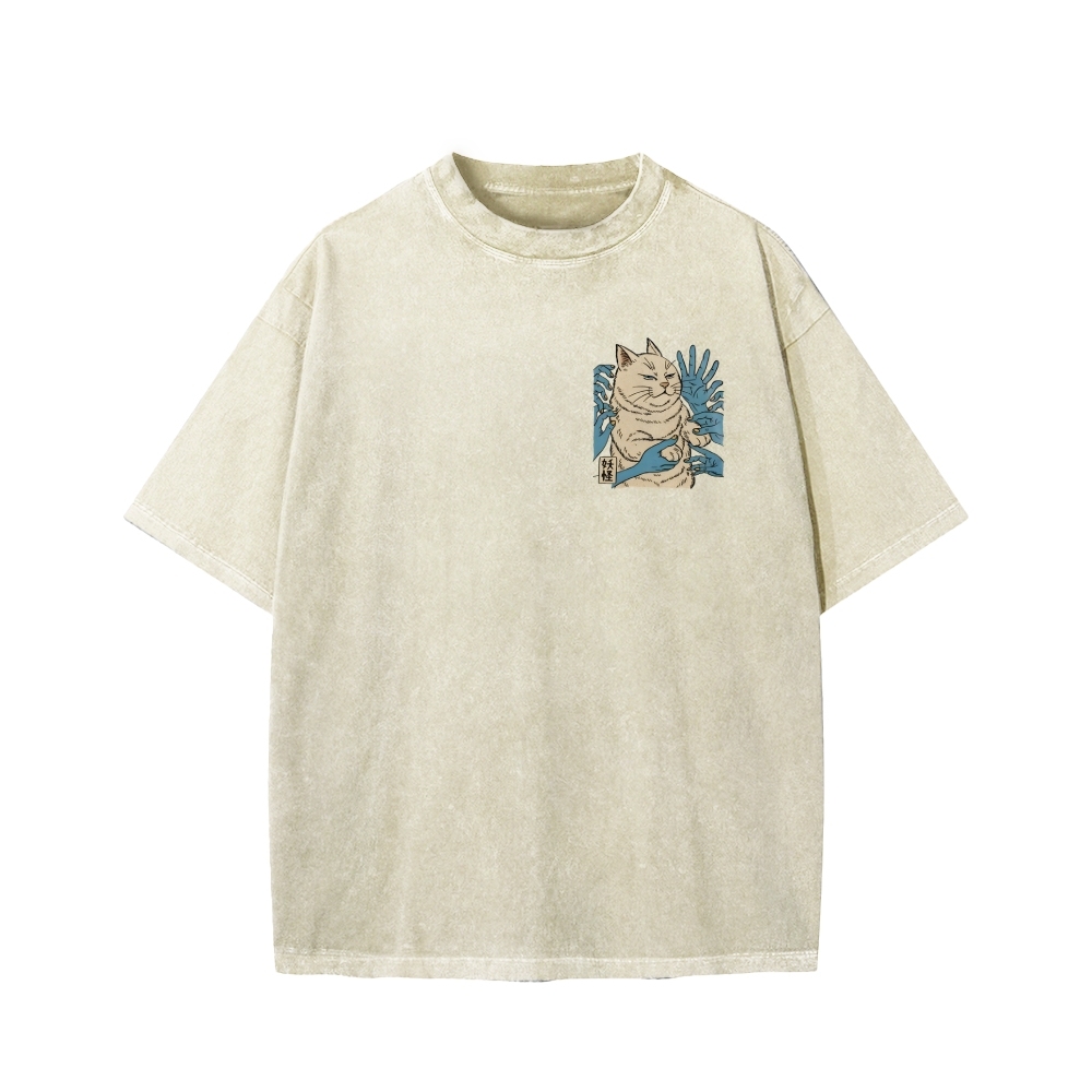 Unisex Dont Touch Me Yokai Ukiyo-E Japanese Front And Back Printed Washed Tee