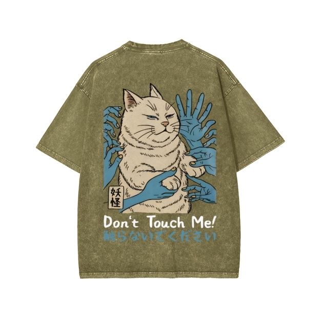 Unisex Dont Touch Me Yokai Ukiyo-E Japanese Front And Back Printed Washed Tee