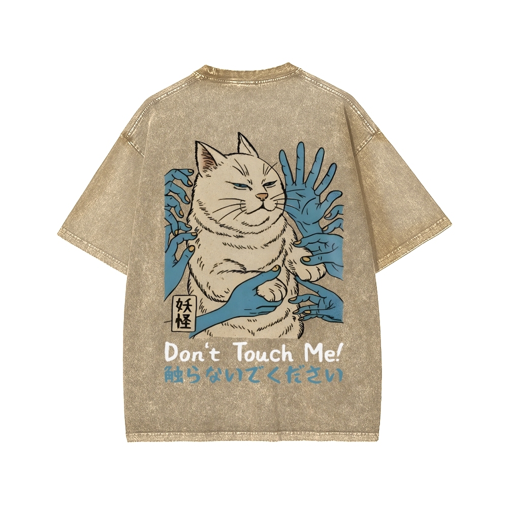 Unisex Dont Touch Me Yokai Ukiyo-E Japanese Front And Back Printed Washed Tee