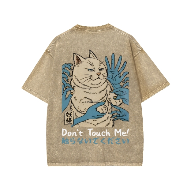 Unisex Dont Touch Me Yokai Ukiyo-E Japanese Front And Back Printed Washed Tee