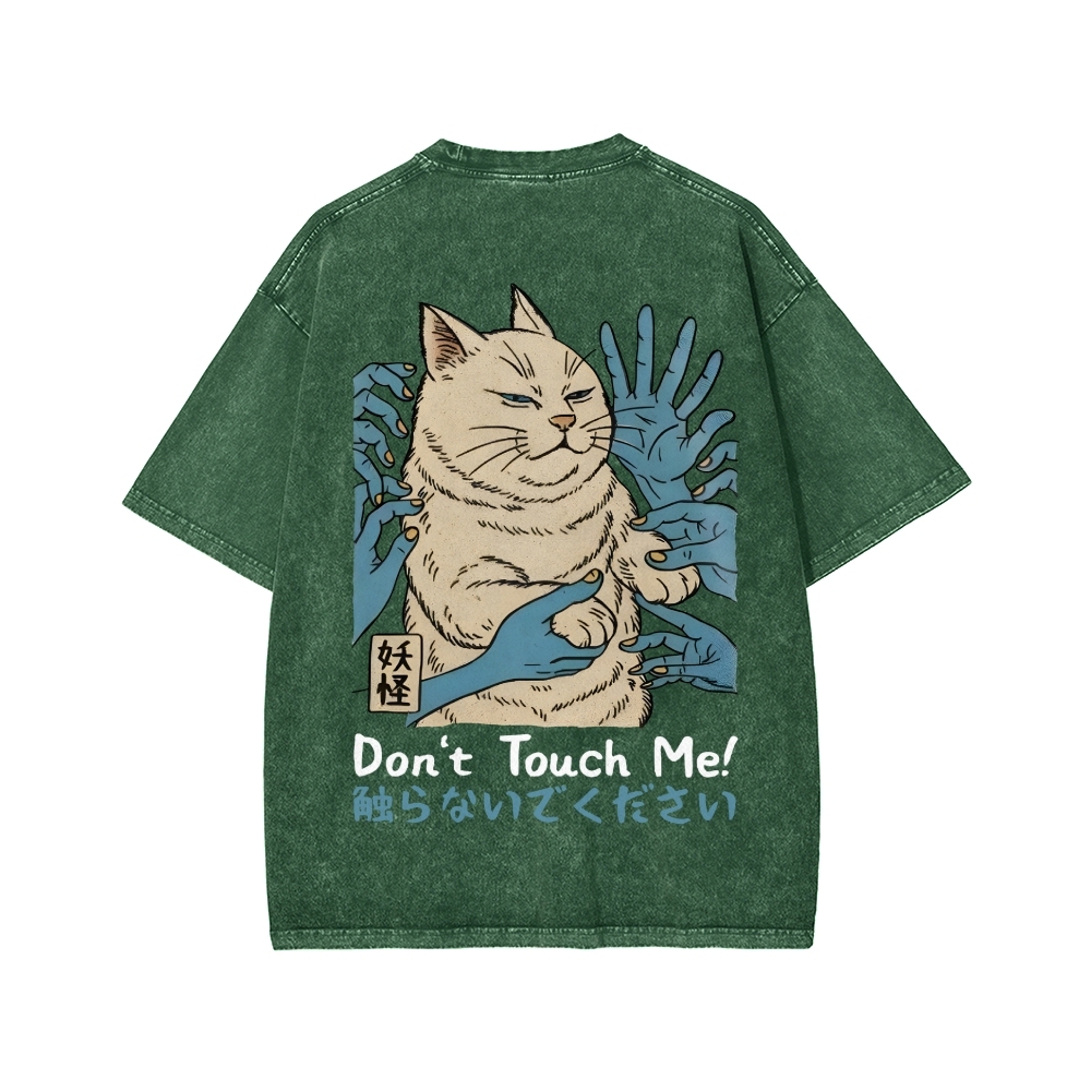 Unisex Dont Touch Me Yokai Ukiyo-E Japanese Front And Back Printed Washed Tee