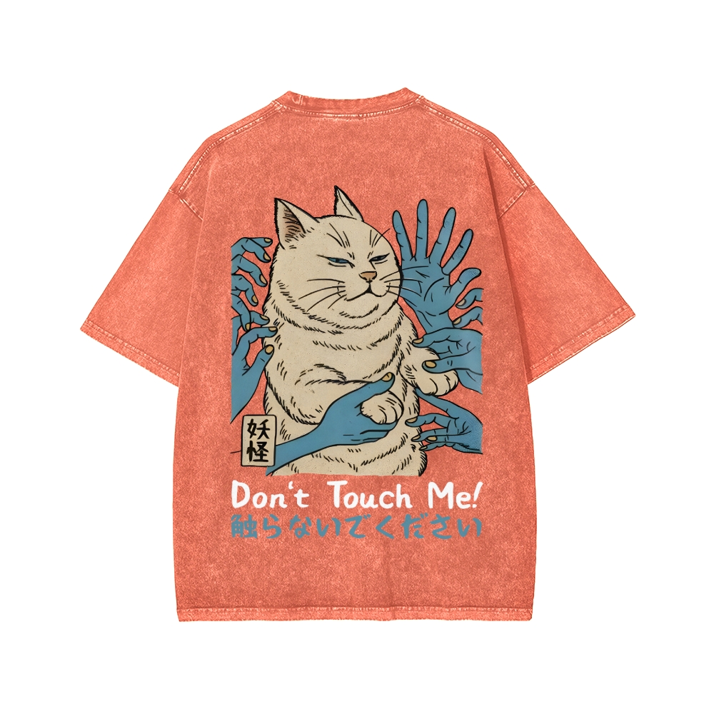 Unisex Dont Touch Me Yokai Ukiyo-E Japanese Front And Back Printed Washed Tee