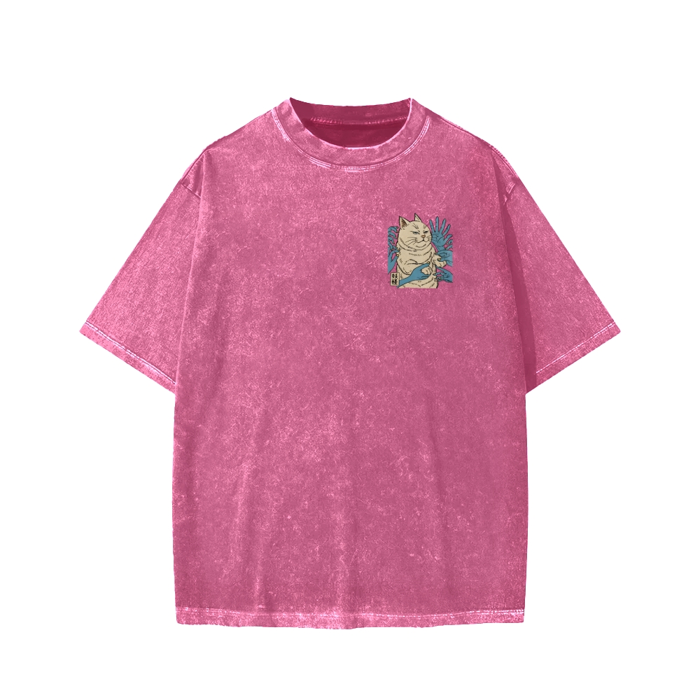 Unisex Dont Touch Me Yokai Ukiyo-E Japanese Front And Back Printed Washed Tee