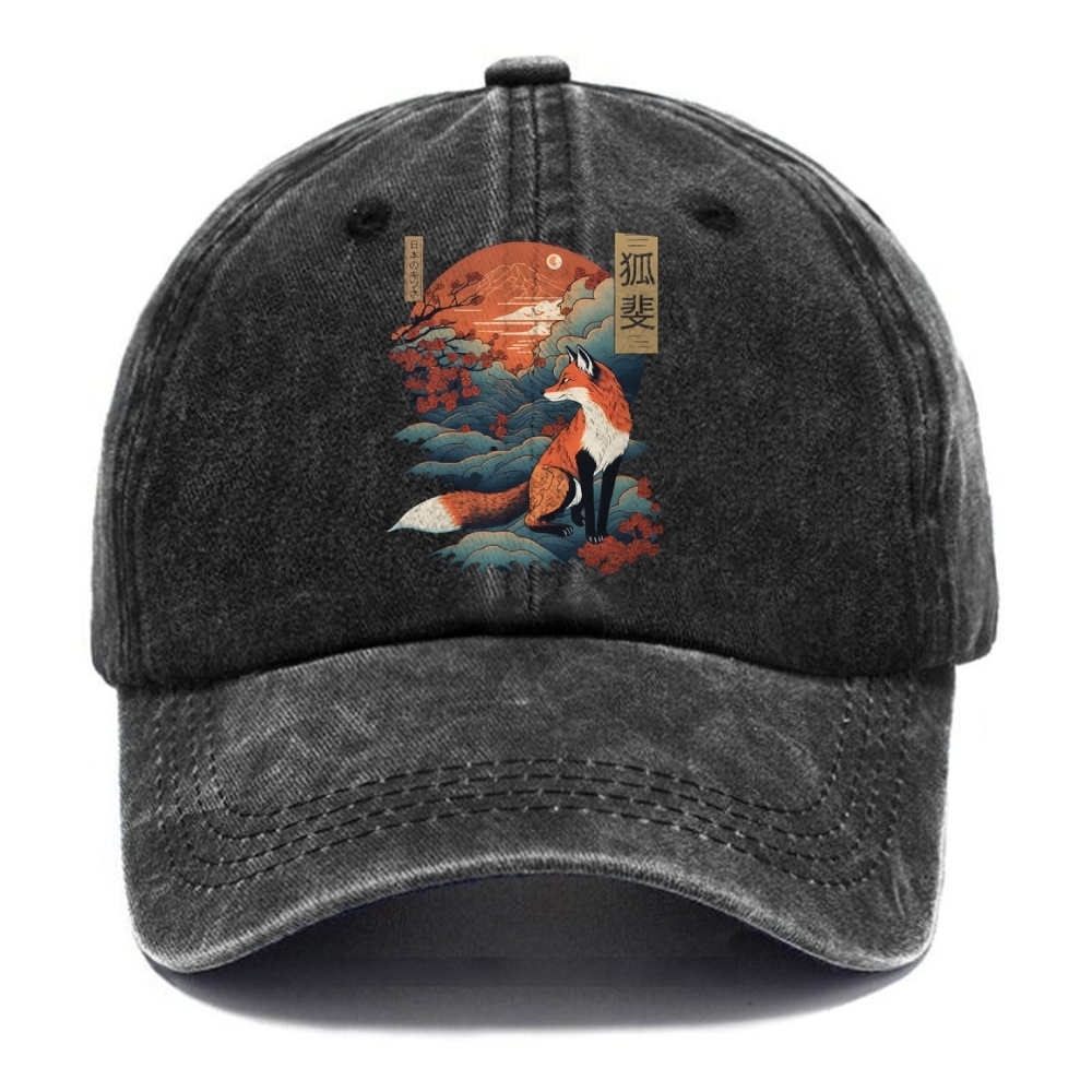 Tokyo-Tiger Japanese Kitsune Fox Sakura Washed Cap