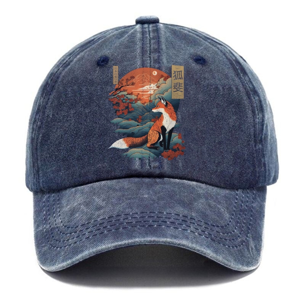  Japanese Kitsune Fox Sakura Washed Cap