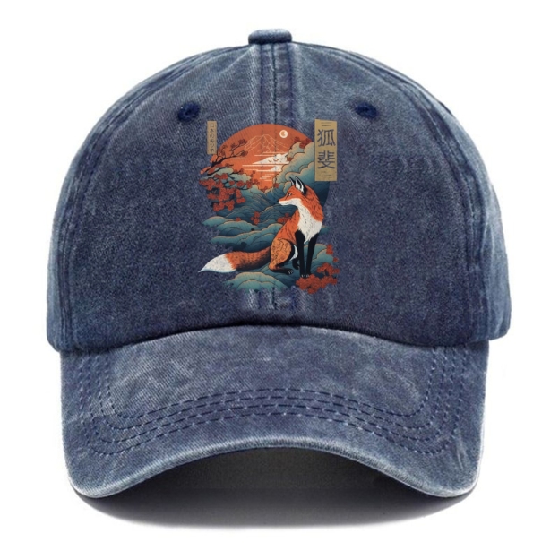  Japanese Kitsune Fox Sakura Washed Cap